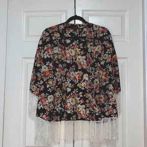 Forever 21 Floral Fringe Kimono, size M